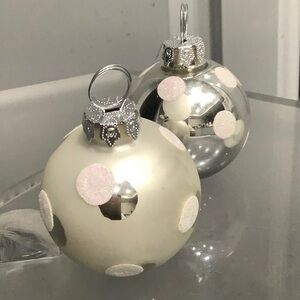 PIER 1 Silver & White Polka Dot Small Glass Ornament Picture Holders